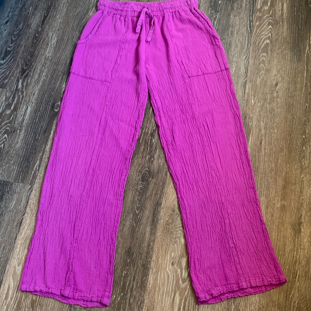 Crinkle Cotton Cropped Pants
